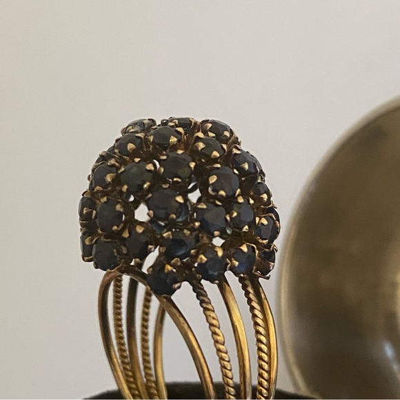 14k yellow gold Cocktail Bombe Sapphire Ring 1950-1960 Estate Vintage Sputnik - Picture 5 of 7